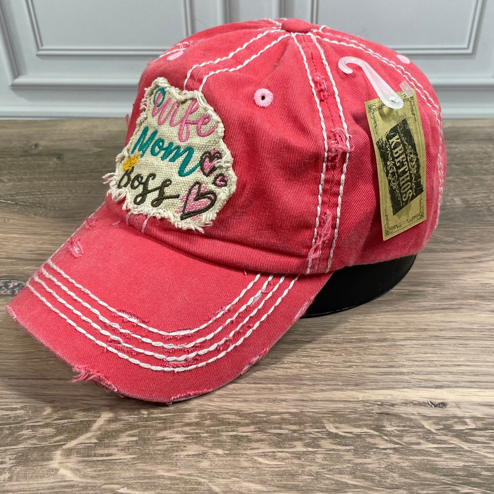 KB‎ Ethos Vintage Distressed Pink Wife Mom Boss Baseball Cap Hat Adjustable